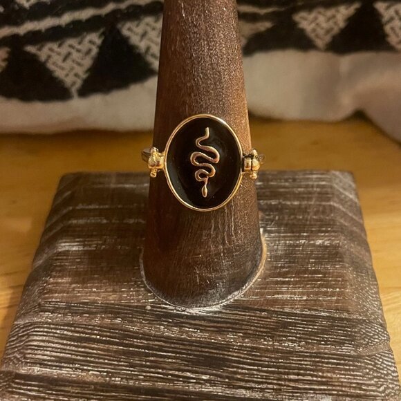 Mejuri Jewelry - Beautiful Gold Snake Signet Ring, Black Enamel